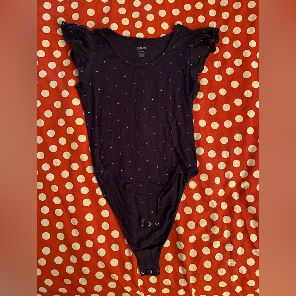 aerie navy blue with metallic silver stars bodysuit - size S